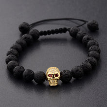 Load image into Gallery viewer, Skeleton Black Natural Lava Stone Beads Bracelet