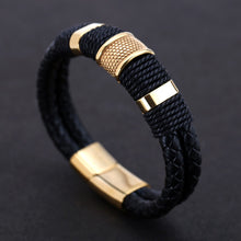 Load image into Gallery viewer, Gold/Silver/Black Leather Bracelet