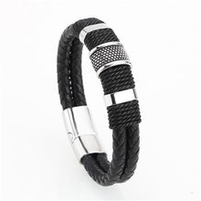 Load image into Gallery viewer, Gold/Silver/Black Leather Bracelet